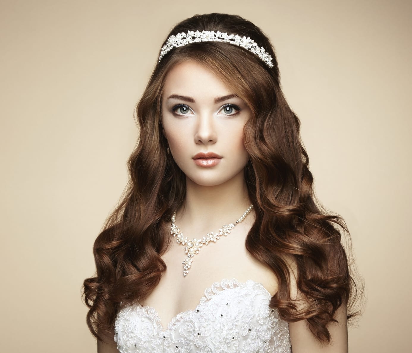 portrait of beautiful bride with hair and makeup done