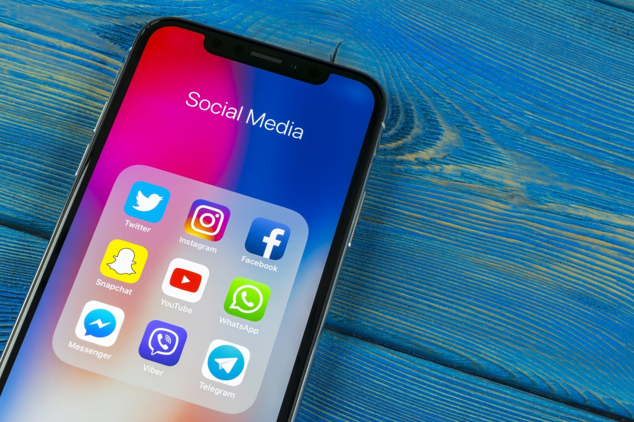mobile with social media icons and instagram