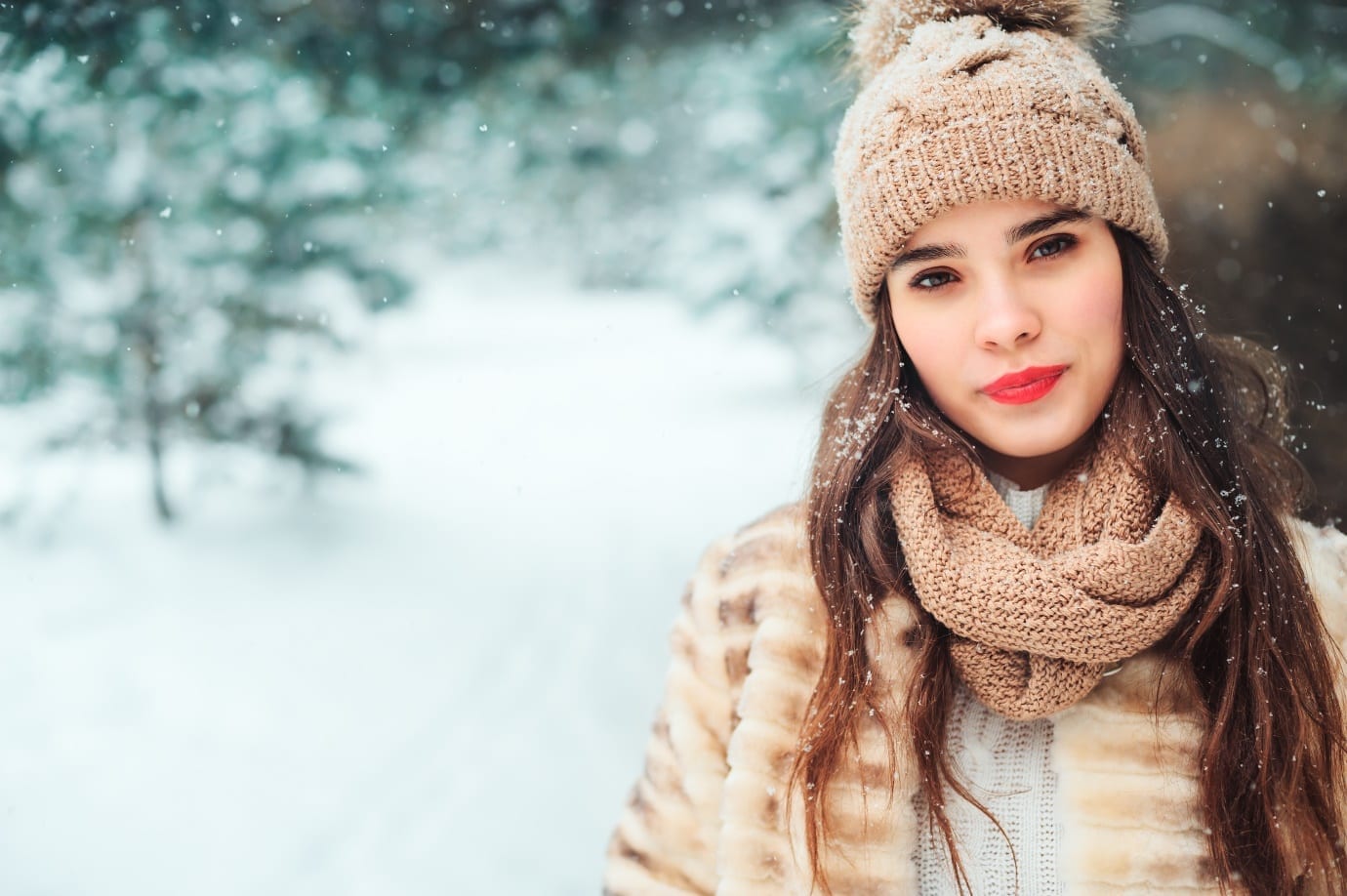 woman with beautiful skin in cold weather