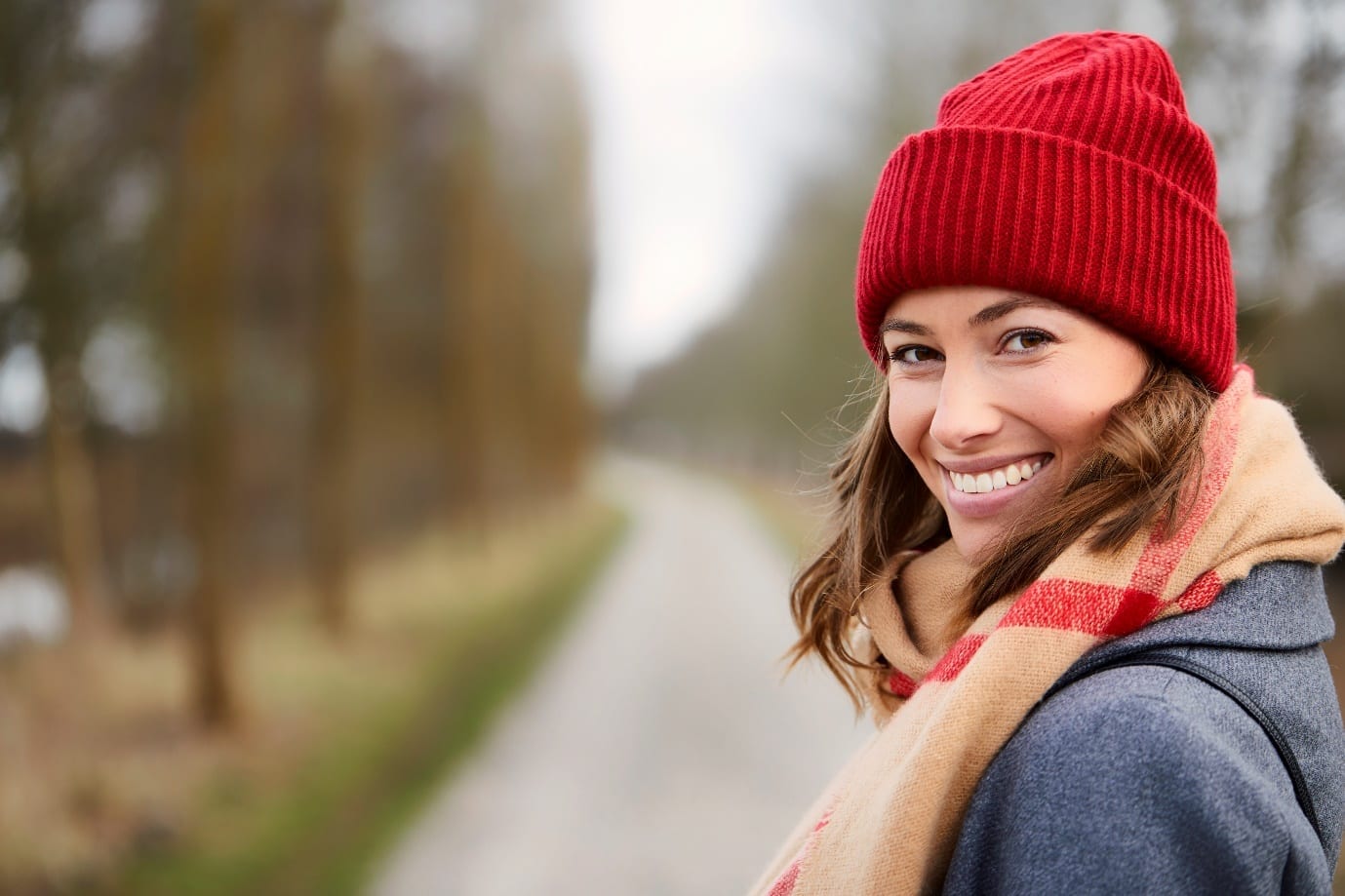 woman with lovely complexion in winter