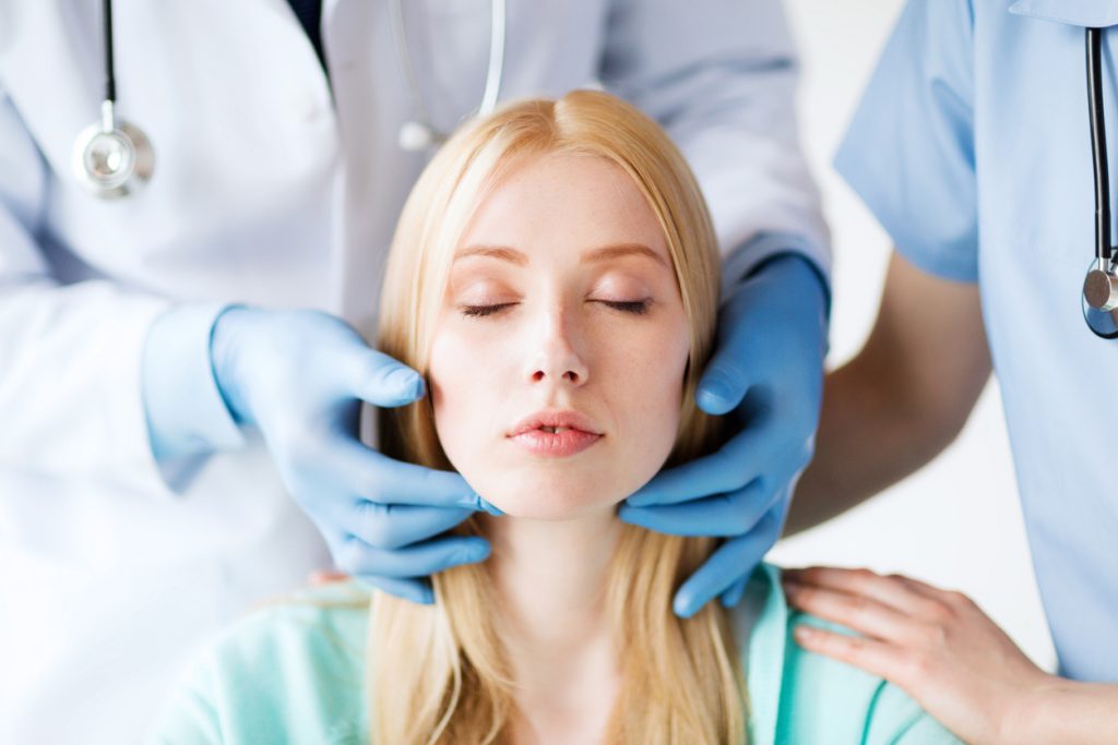 Woman about to receive jowl surgery