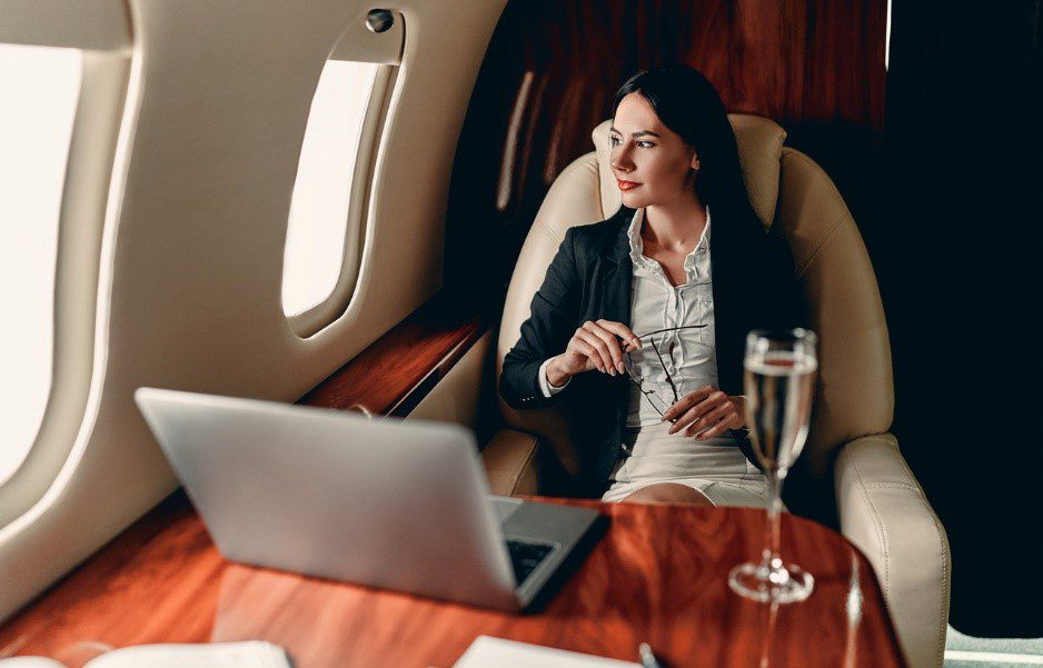 Woman in a first class flight